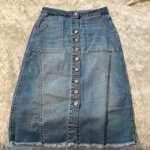 Black label button down denim midi skirt